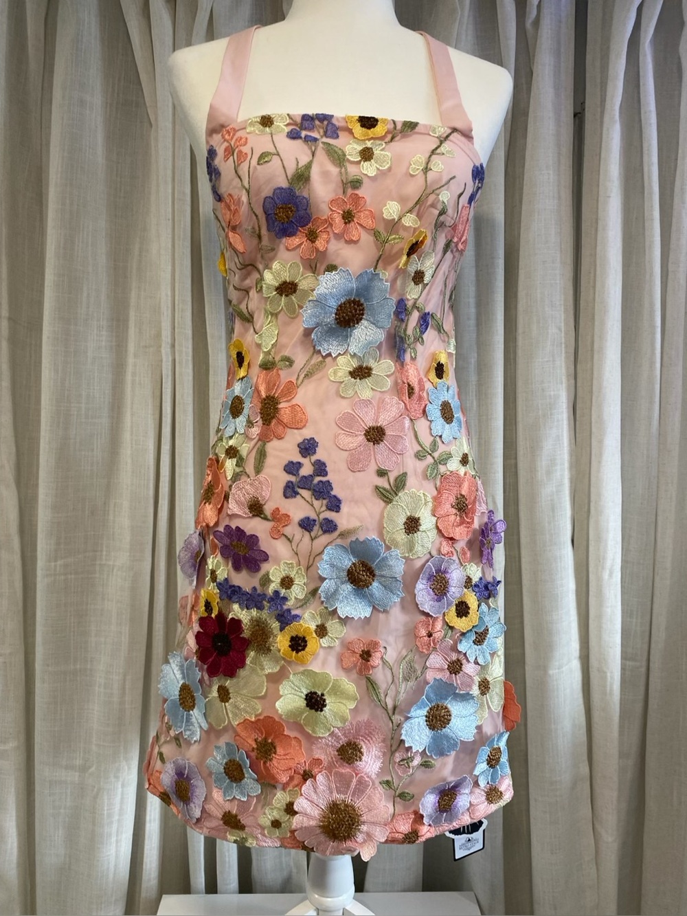 NWT Retro Stage Embroidered Pastel Flower Mini Dress S